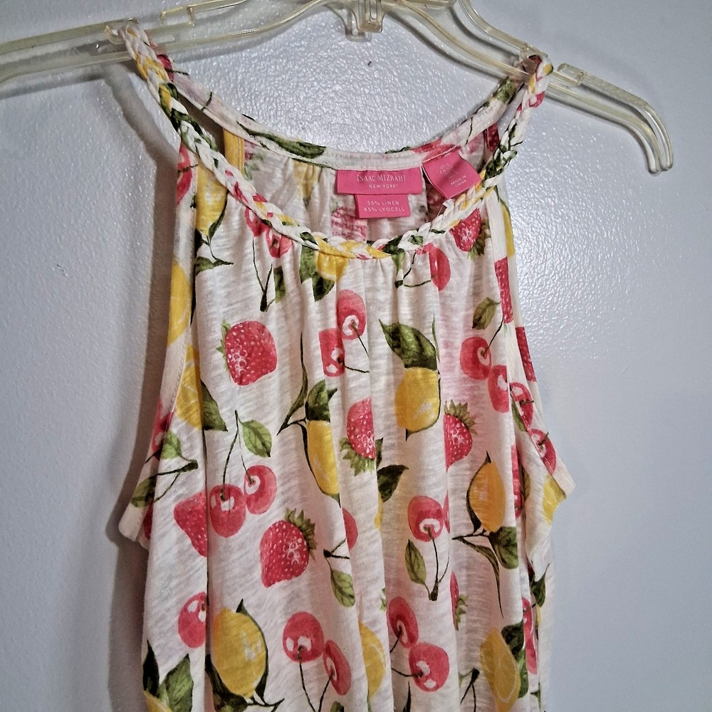 Issac Mizrathi New York Womens Small Tank‎ Linen Blend Fruit Pattern Braided NWT - Picture 4 of 7